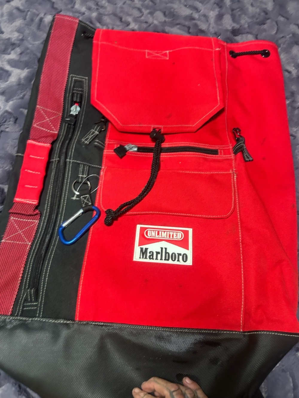 Vintage 90s Marlboro Unlimited Red Canvas Backpack